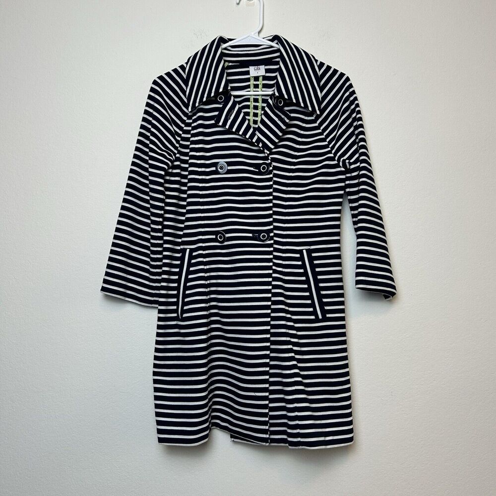 Cabi Jacket Womens Small Maritime Trench Coat Blue Striped Nautical Classic